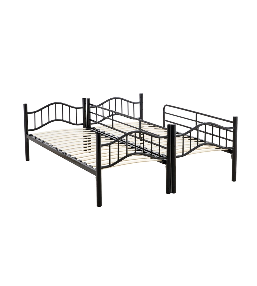 LETTO A CASTELLO BELLAHOME "BERNA"  SCOMPONIBILE IN 2 LETTI SINGOLI IN FERRO NERO 203X83X145,5 CM